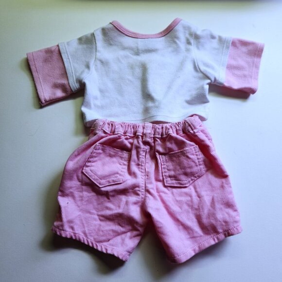 Build a Bear Girls Ski Team Winter Outfit Top and Shorts White Pink Snowflake - Picture 5 of 7